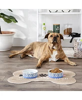 Bone Dry Portuguese Blue Tile Pet Bowl Set/2