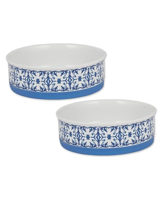 Bone Dry Portuguese Blue Tile Pet Bowl Set/2