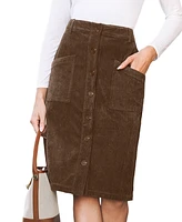 Cupshe Women's Brown Corduroy Button Up Patch Pocket Midi Skirt