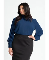 Eloquii Plus Shirred Mock Neck Blouse