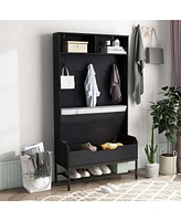 Costway 69" Tall Hall Tree with Seat Cushion Open Compartments Hooks Lift-top Storage