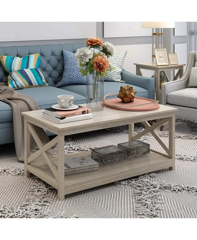 Slickblue Contemporary Farmhouse Coffee Table with Rustic Wood Finish for Living Room Decor