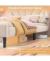 Gouun Upholstered Led Bed Frame with Adjustable Flower Headboard and Metal Support Feet-Queen Size