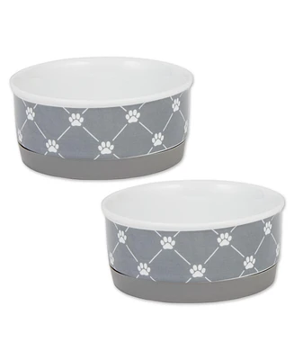 Bone Dry Trellis Paw Print Pet Bowl Set/2