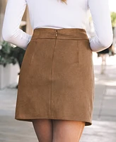 Cupshe Women's Camel Faux Suede Studded Split Hem Mini Skirt