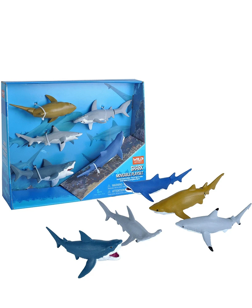 Wild Republic Moveable Box Set Shark Figurines, 5 Pieces