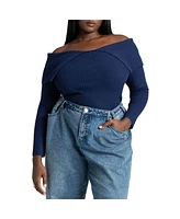 Eloquii Plus Ribbed Off The Shoulder Sweater