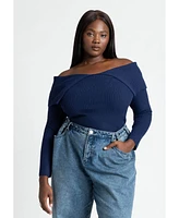 Eloquii Plus Ribbed Off The Shoulder Sweater