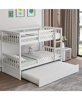 Twin Over Twin Bunk Bed with Pull-out Trundle and Ladder