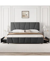 gaomon King Size Bed Frame with Adjustable Headboard and 4 Storage Drawers