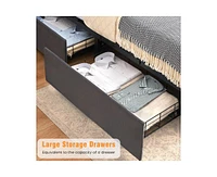 gaomon King Size Bed Frame with Charging Station and 4 Storage Drawers, Velvet Upholstered Tall Tufted Wingback Headboard and Storage Shelf