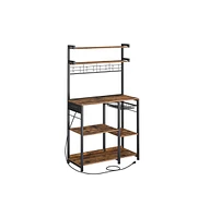 Slickblue Bakers Rack with Power Outlet – Microwave Stand & Coffee Bar with 4 Ac Outlets, Adjustable Shelves, 8 S-Hooks, Basket & Spice Racks