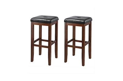 Slickblue Set of 2 Vintage Mahogany Bar Stools with Upholstered Seat