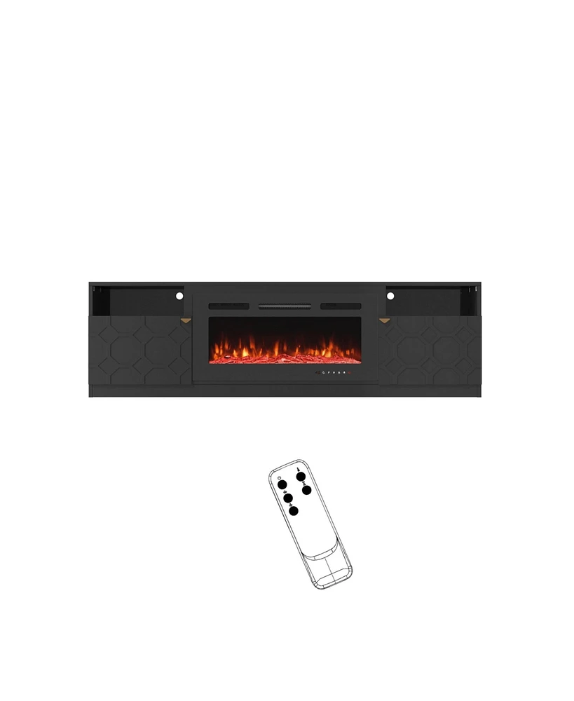 Mondawe 70" Tv Stand With 36" Electric Fireplace Remote Control and Side Cabinet,White