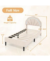 Gouun Upholstered Led Bed Frame with Adjustable Flower Headboard and Metal Support Feet-Twin Size
