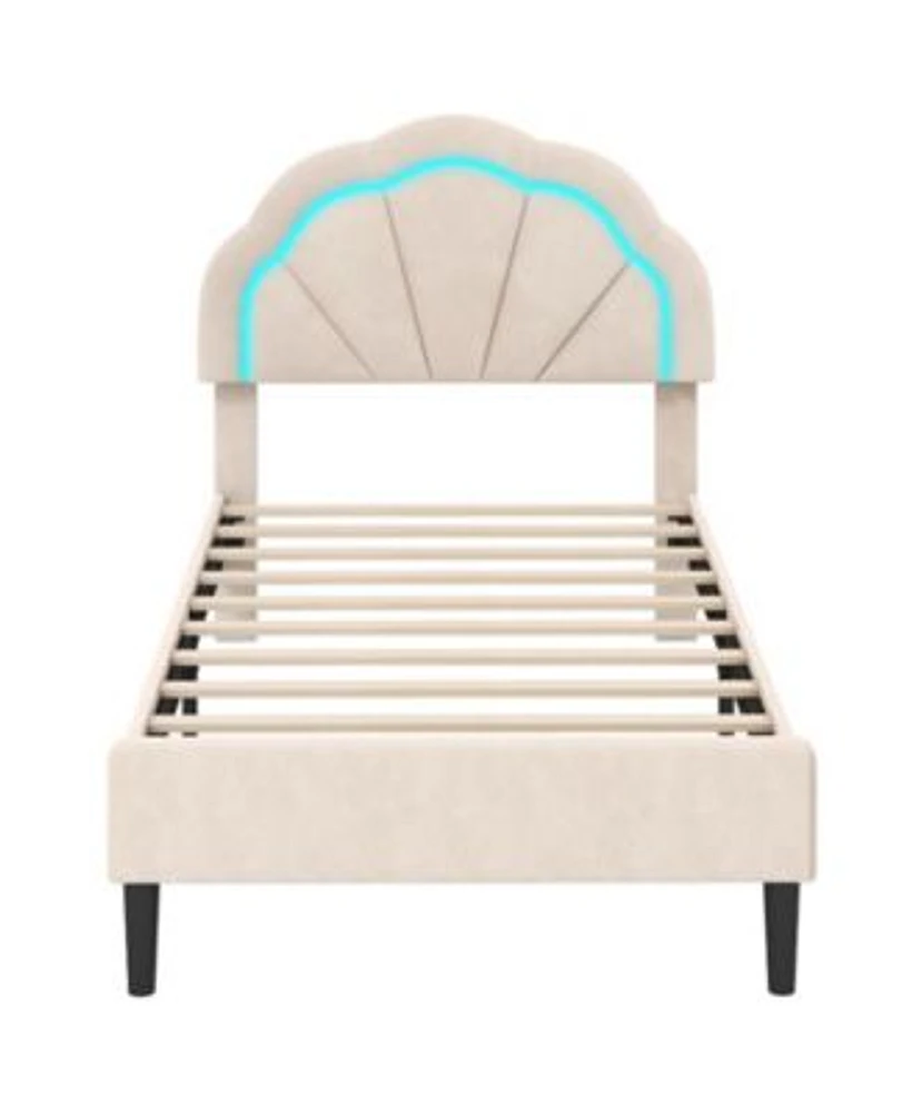 Gouun Upholstered Led Bed Frame With Adjustable Flower Headboard Metal Support Feet Twin Size