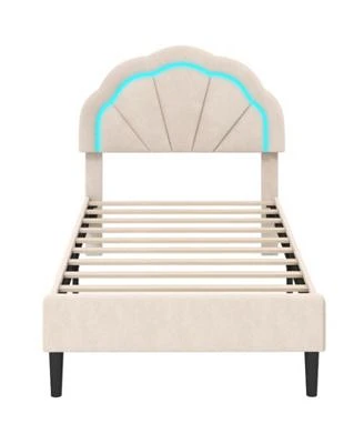 Gouun Upholstered Led Bed Frame With Adjustable Flower Headboard Metal Support Feet Twin Size