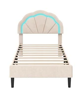 Gouun Upholstered Led Bed Frame With Adjustable Flower Headboard Metal Support Feet Twin Size