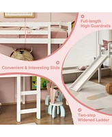 Gouun Twin Size Wooden Loft Bed with Slide and Ladder