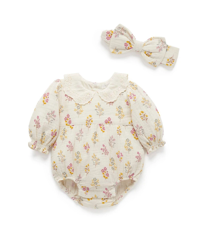 Purebaby Baby Girls Bodysuit & Bow Set