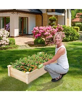 Costway Raised Garden Bed Fir Wood Wooden Square Wood Planter Box for Flower Outdoor
