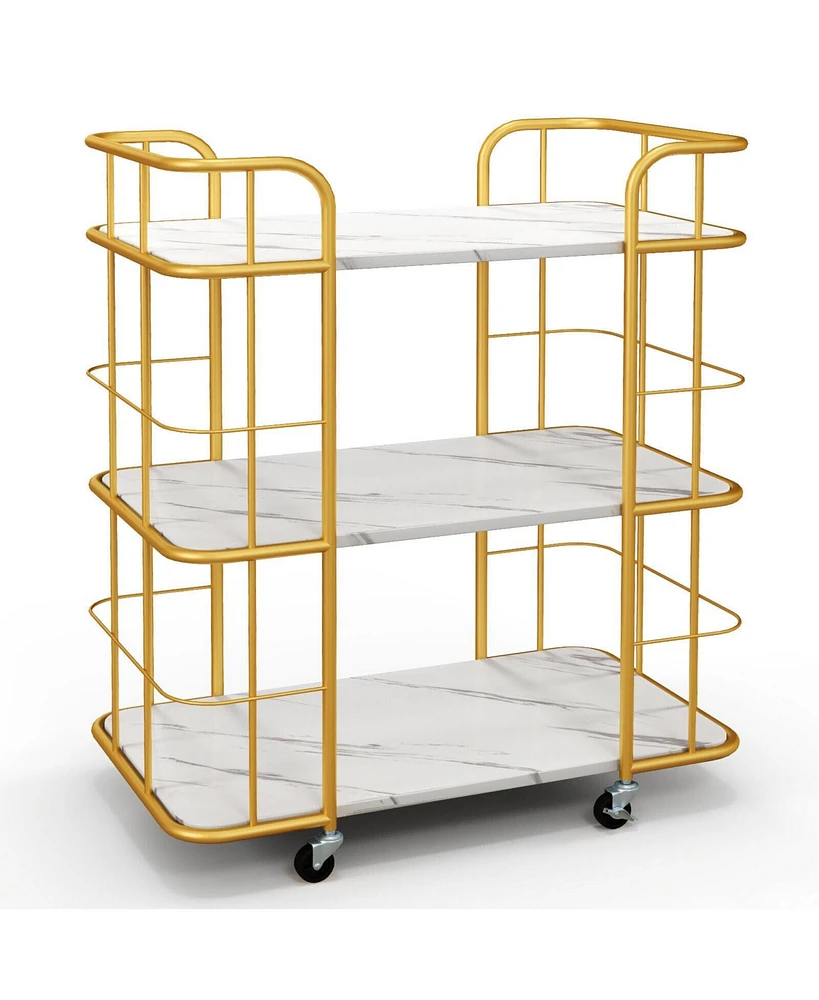 Gouun 3-Tier Metal Kitchen Storage Serving Cart Trolley with Marble Tabletop and Handles