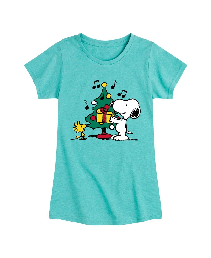 Peanuts Big Girls Snoopy Christmas Tree Graphic Short Sleeve Tee