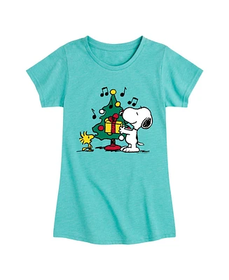 Peanuts Big Girls Snoopy Christmas Tree Graphic Short Sleeve Tee