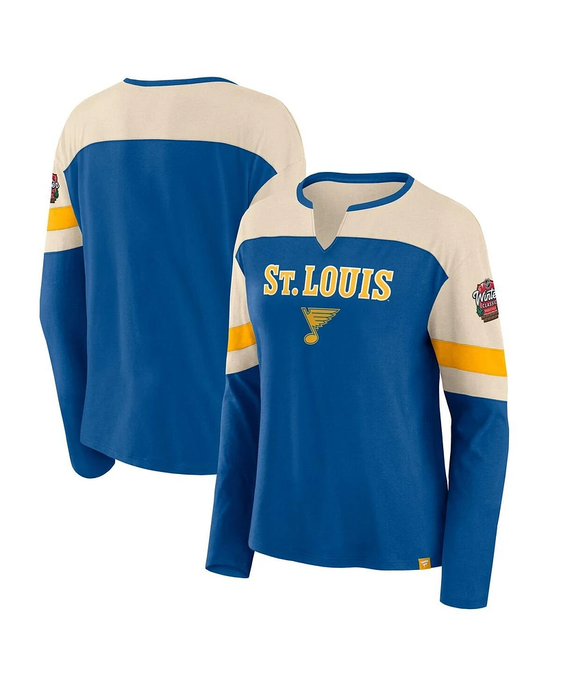 Fanatics Women's Blue St. Louis Blues 2025 Nhl Winter Classic Frozen Long Sleeve Notch Neck T-Shirt