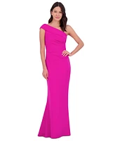 Eliza J Women's Asymmetric-Neck Side-Pleat Scuba Gown