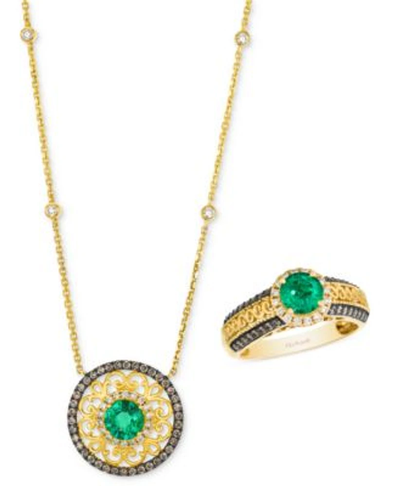 Le Vian Costa Smeralda Emerald Diamond Ornate Ring Necklace Collection In 14k Gold