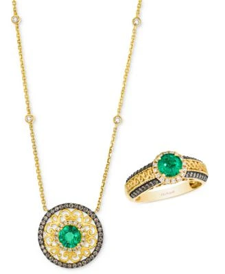 Le Vian Costa Smeralda Emerald Diamond Ornate Ring Necklace Collection In 14k Gold