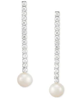 Arabella Cultured Freshwater Pearl (10mm) & Cubic Zirconia Linear Drop Earrings in Sterling Silver