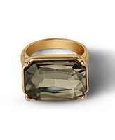 Jessica Simpson Gold-Tone Smoky Black Rectangle Stone Ring