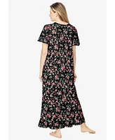 Dreams & Co. Women's Plus Long Floral Print Cotton Gown