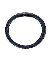 Trafalgar Loose Fit Simple 2 Band Braided Secure Clasp Leather Bracelet