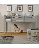 Gouun Wooden Twin Low Loft Bunk Bed with Guard Rail and Ladder
