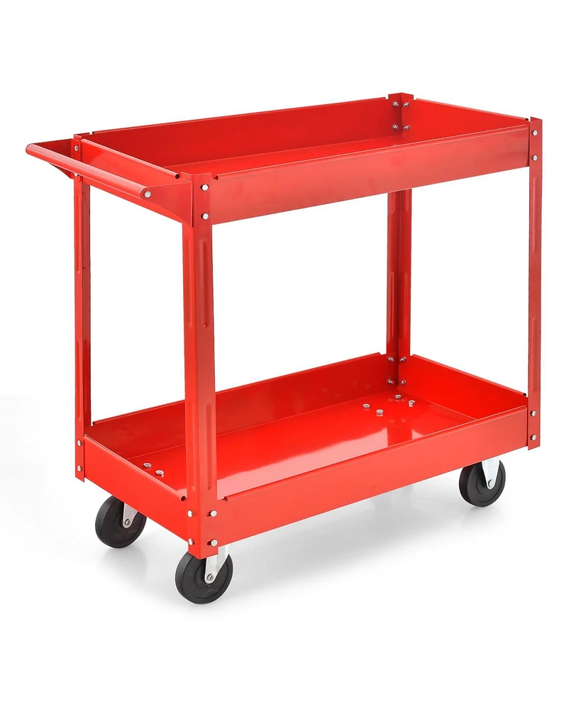 Gouun 2-Tier Utility Cart with Handle and Heavy-Duty Metal Frame