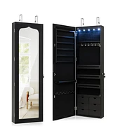 Gouun Lockable Wall Mounted Mirror Jewelry Armoire with 5 LEDs and 6 Drawers