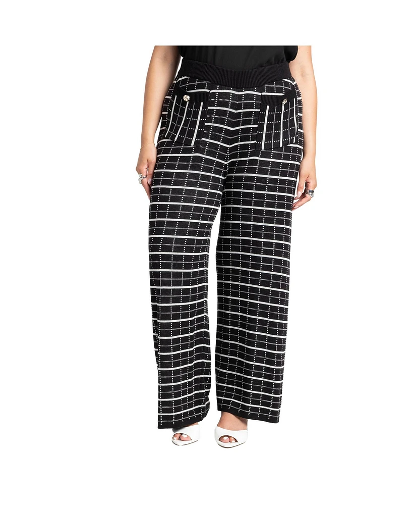 Eloquii Plus Knit Tweed Wide Leg Pant