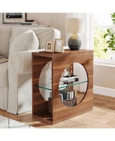 Tribesigns End Table Living Room Set of 2, 3-Tier Wood Narrow Side Table with Adjustable Tempered Glass Storage Shelf, 23.6-Inch Modern Bedside Table