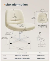 Slickblue Criss Cross Armless Office Chair with Wheels, Adjustable Height, Swivel Desk & Vanity Comfortable Cotton-Linen Seat