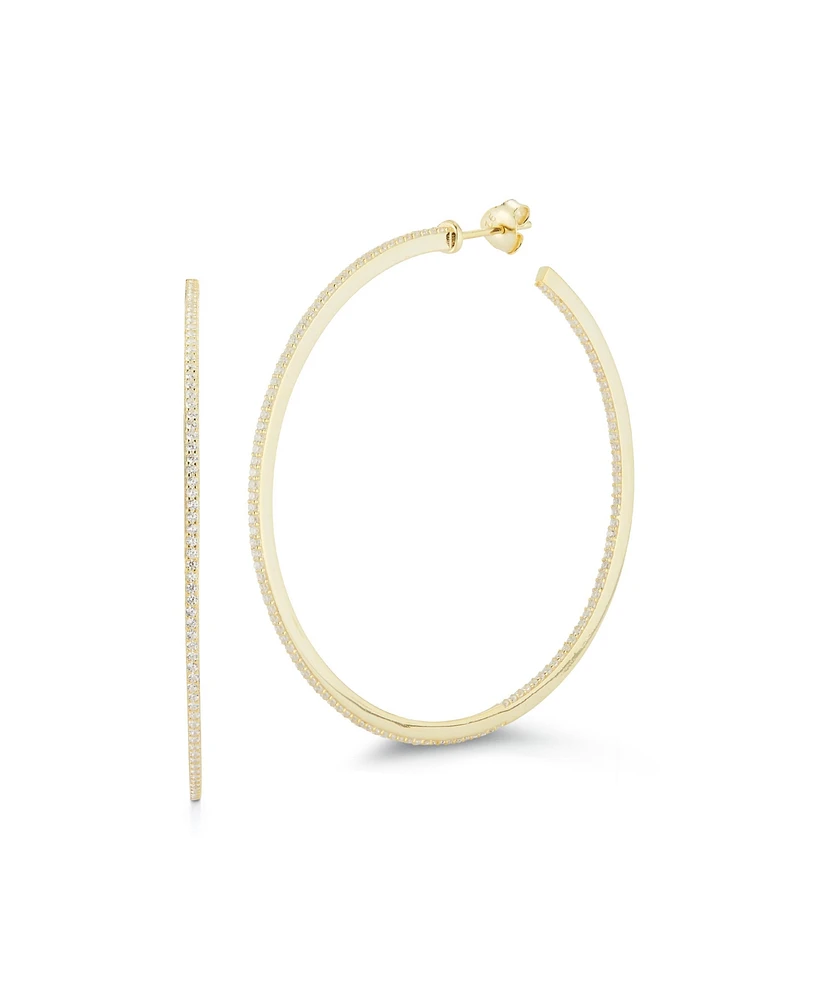 Rachel Zoe 14K Gold Over Sterling Silver Jumbo Pave Thin Hoop Earrings