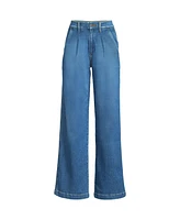 Lands' End Women's High Rise Soft Denim Pleated Wide Leg Trousers