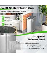 Costway Slim Kitchen Trash Can with Wing Lids 13.2 Gal Automatic Sensor Garbage Can