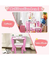 Gouun Kids Wooden Makeup Dressing Table and Chair Set with Mirror and Drawer