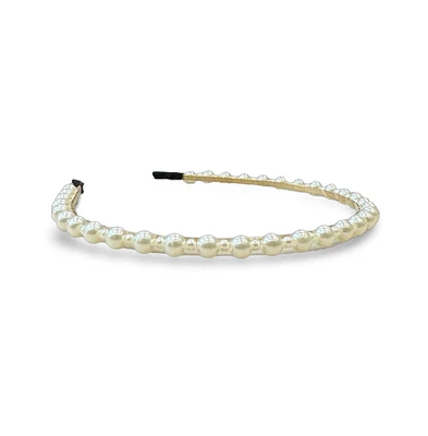 Thin Embellished Headband - White Pearl