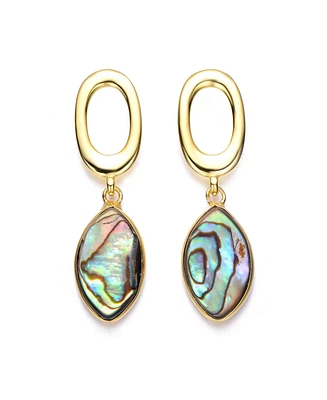 Genevive Sterling Silver 14K Gold Plated with Curvy Abalone Dangle Earrings