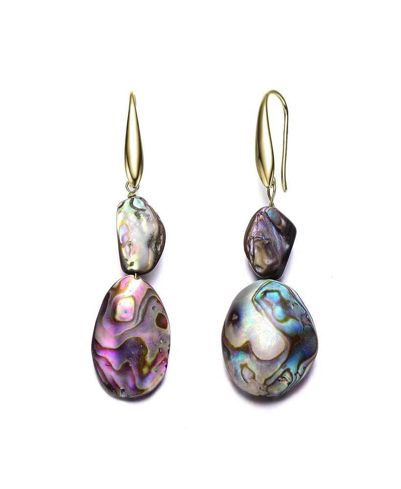 Genevive Sterling Silver 14K Gold Plated with Turtle Shell Abalone Dangle Earrings