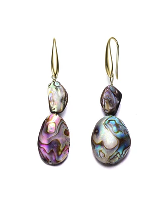 Genevive Sterling Silver 14K Gold Plated with Turtle Shell Abalone Dangle Earrings